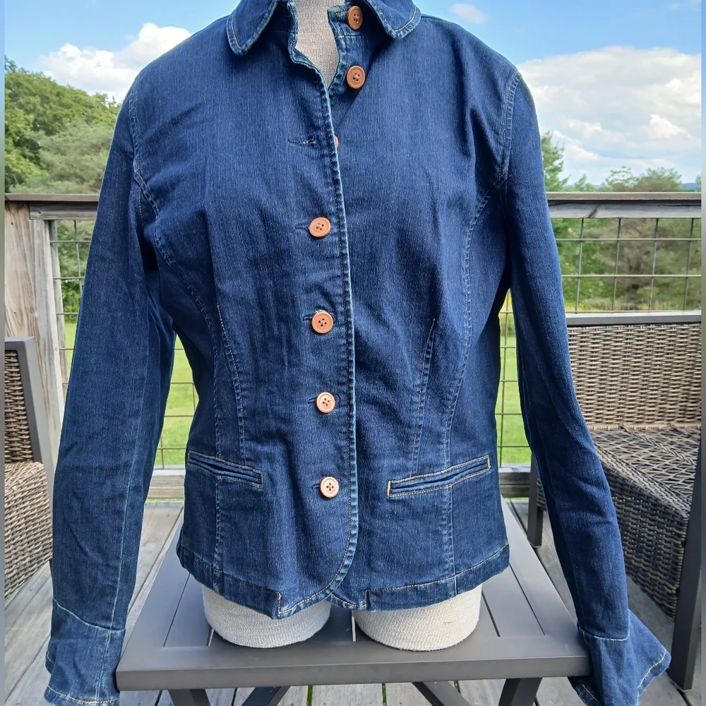 Ralph Lauren Jean Jacket Womens 14 Blue Flared Bell Sleeves Stretch LRL Feminine - Picture 3 of 12